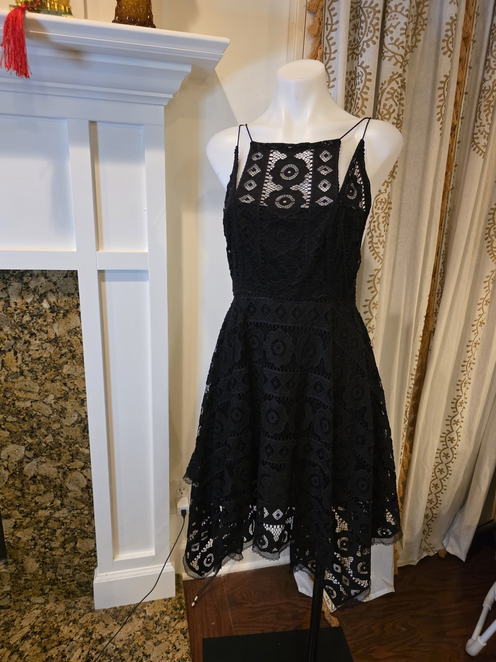 Free People Black Crochet Mini Dress Summer Goth Witchy